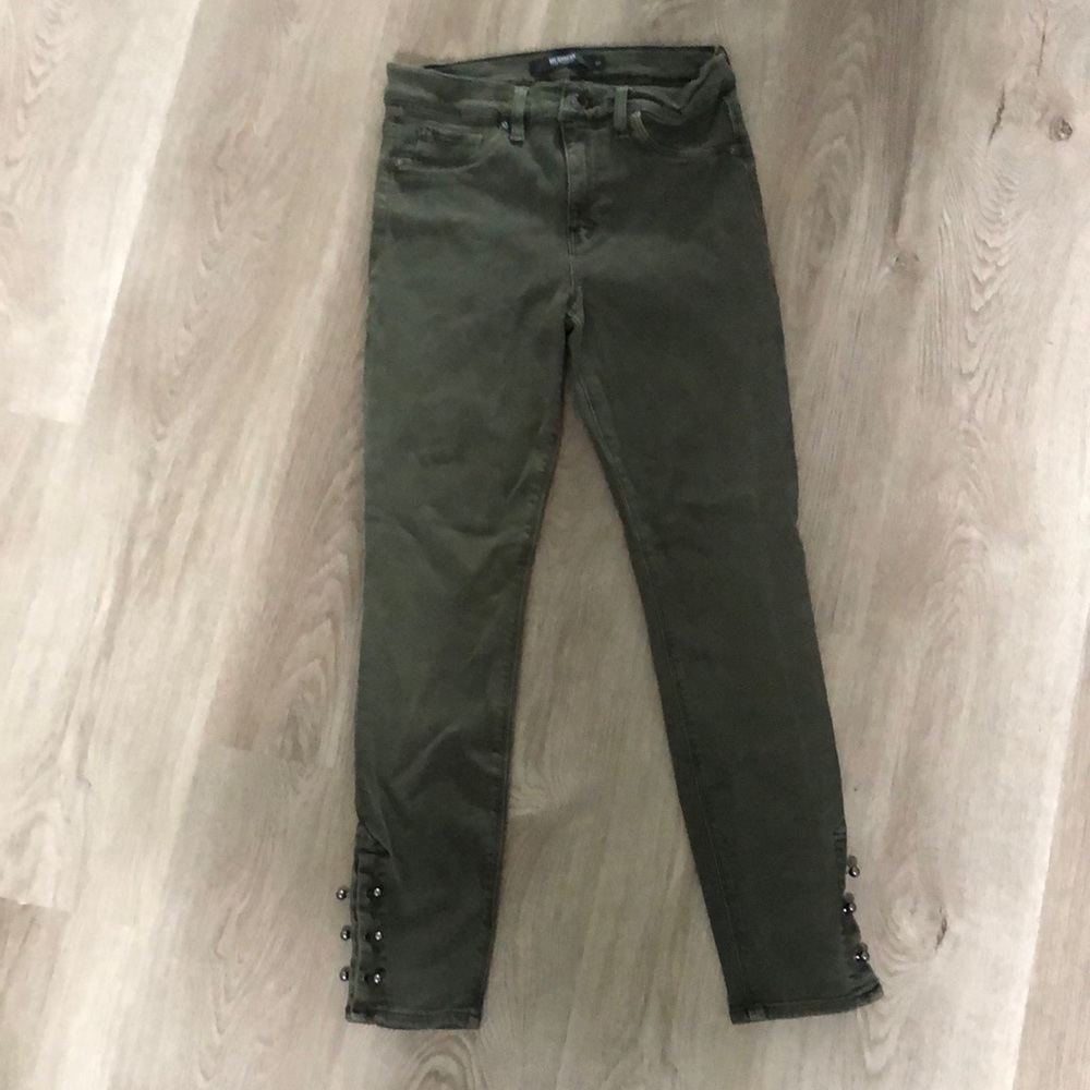 Hudson Los Angeles Nico Mid-Rise Super Skinny Jean, green, ankle detail, size 27